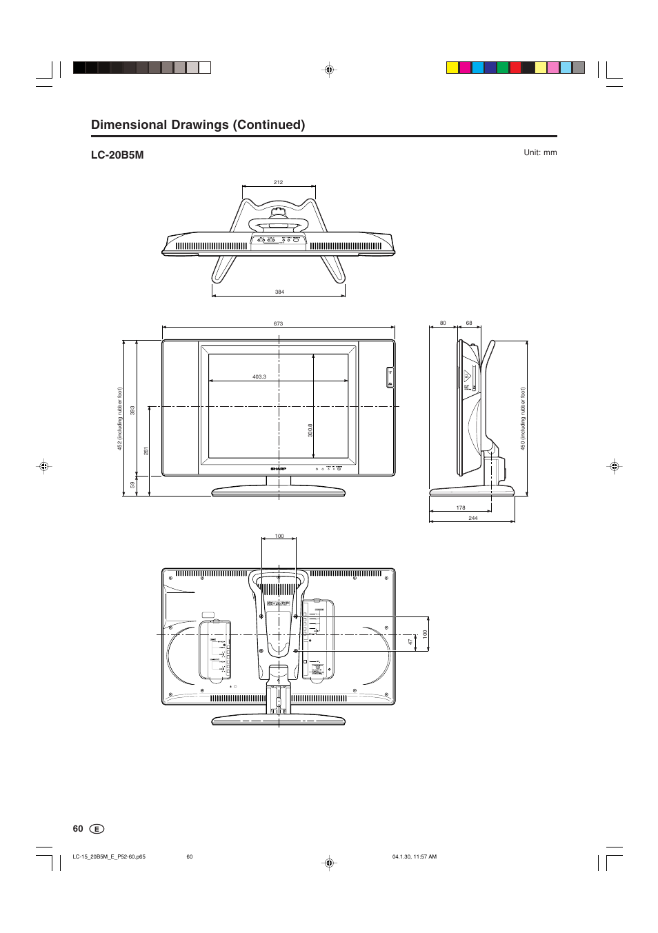 Dimensional drawings (continued), Lc-20b5m | Sharp AQUOS LC-20B5M User Manual | Page 61 / 61