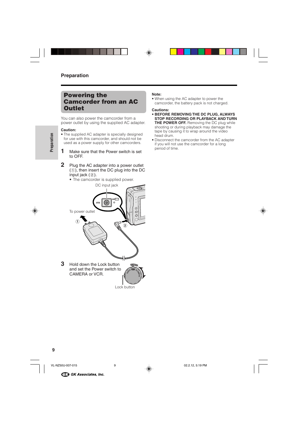 Powering the camcorder from an ac outlet | Sharp VL-NZ50U User Manual | Page 22 / 84