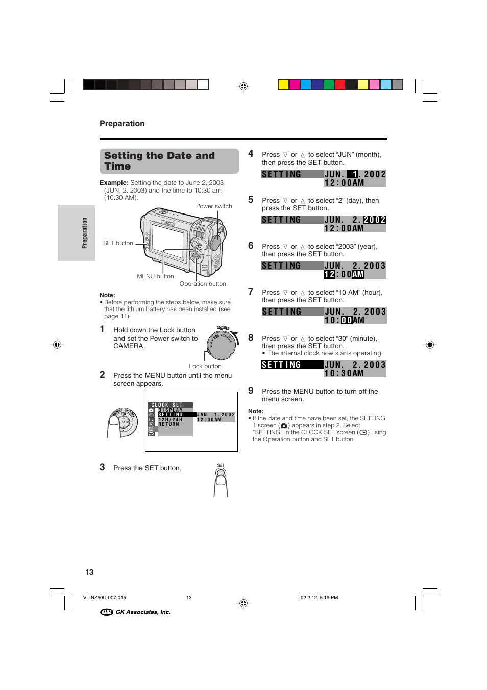 Setting the date and time | Sharp VL-NZ50U User Manual | Page 26 / 84