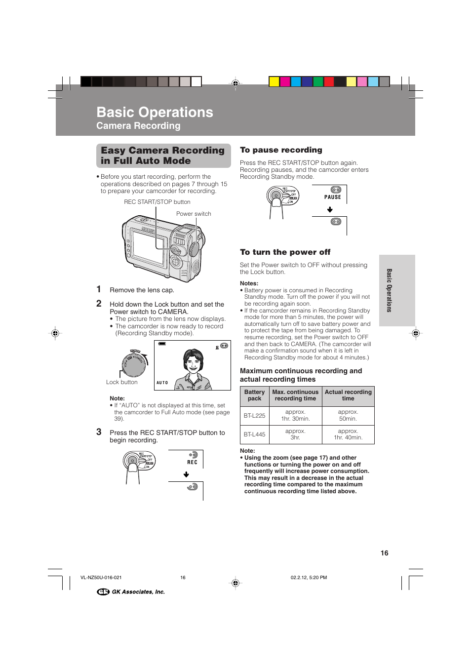 Basic operations, Easy camera recording in full auto mode, Camera recording | Sharp VL-NZ50U User Manual | Page 29 / 84