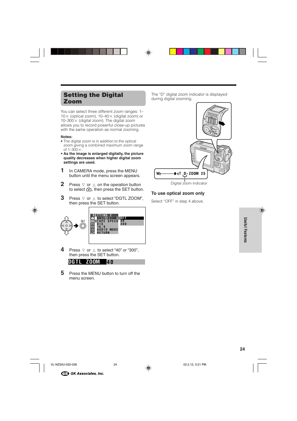 Setting the digital zoom, 04 dg t l zoom | Sharp VL-NZ50U User Manual | Page 37 / 84