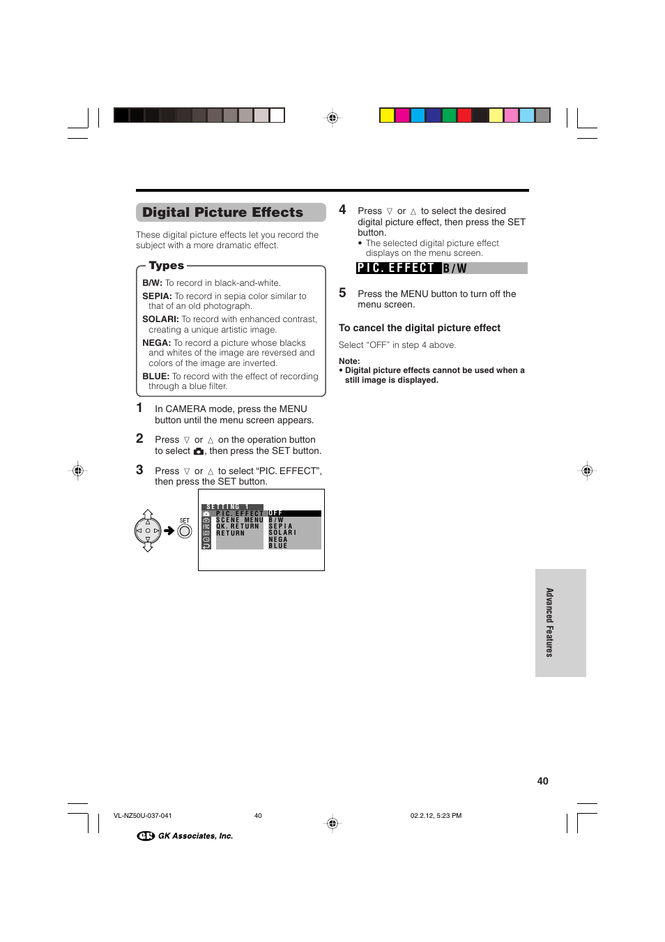 Digital picture effects | Sharp VL-NZ50U User Manual | Page 53 / 84