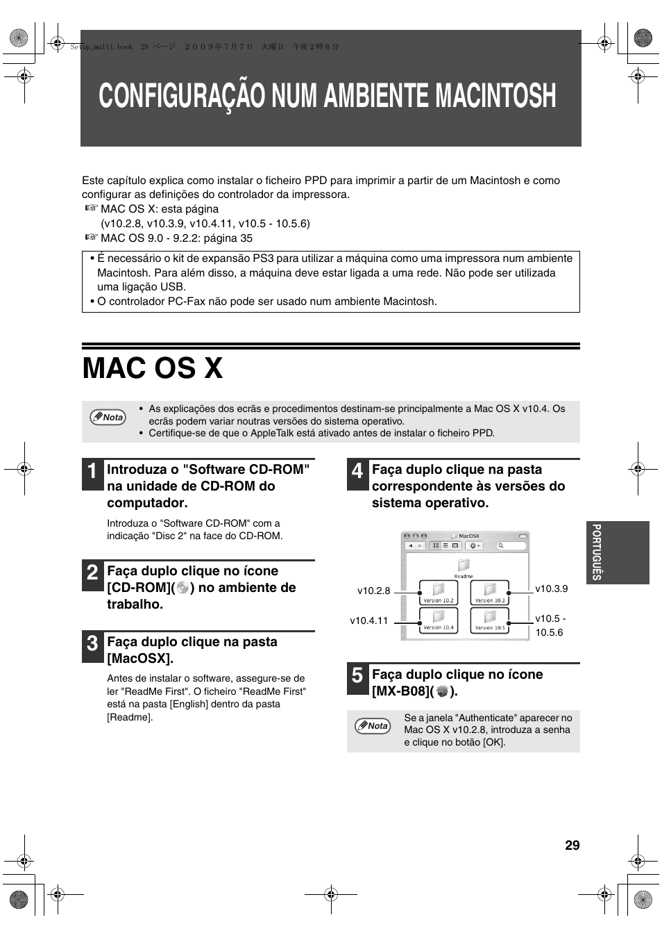 Configuração num ambiente macintosh, Mac os x | Sharp MX-PB12 User Manual | Page 157 / 172