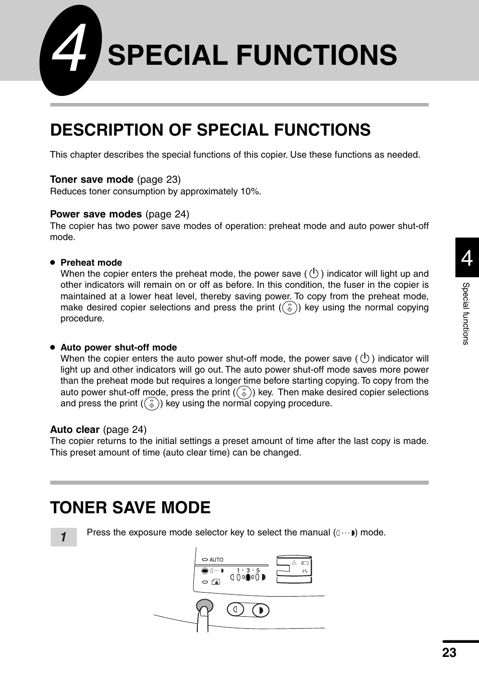 Special functions, Description of special functions, Toner save mode | Sharp AL-1340 User Manual | Page 25 / 46
