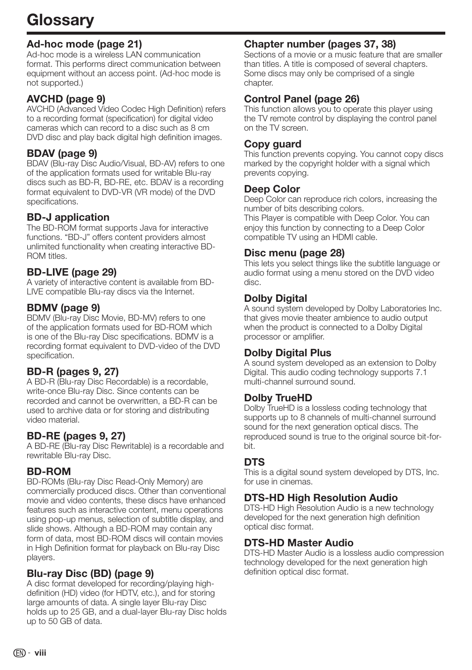 Glossary | Sharp AQUOS BD-HP90U User Manual | Page 66 / 81