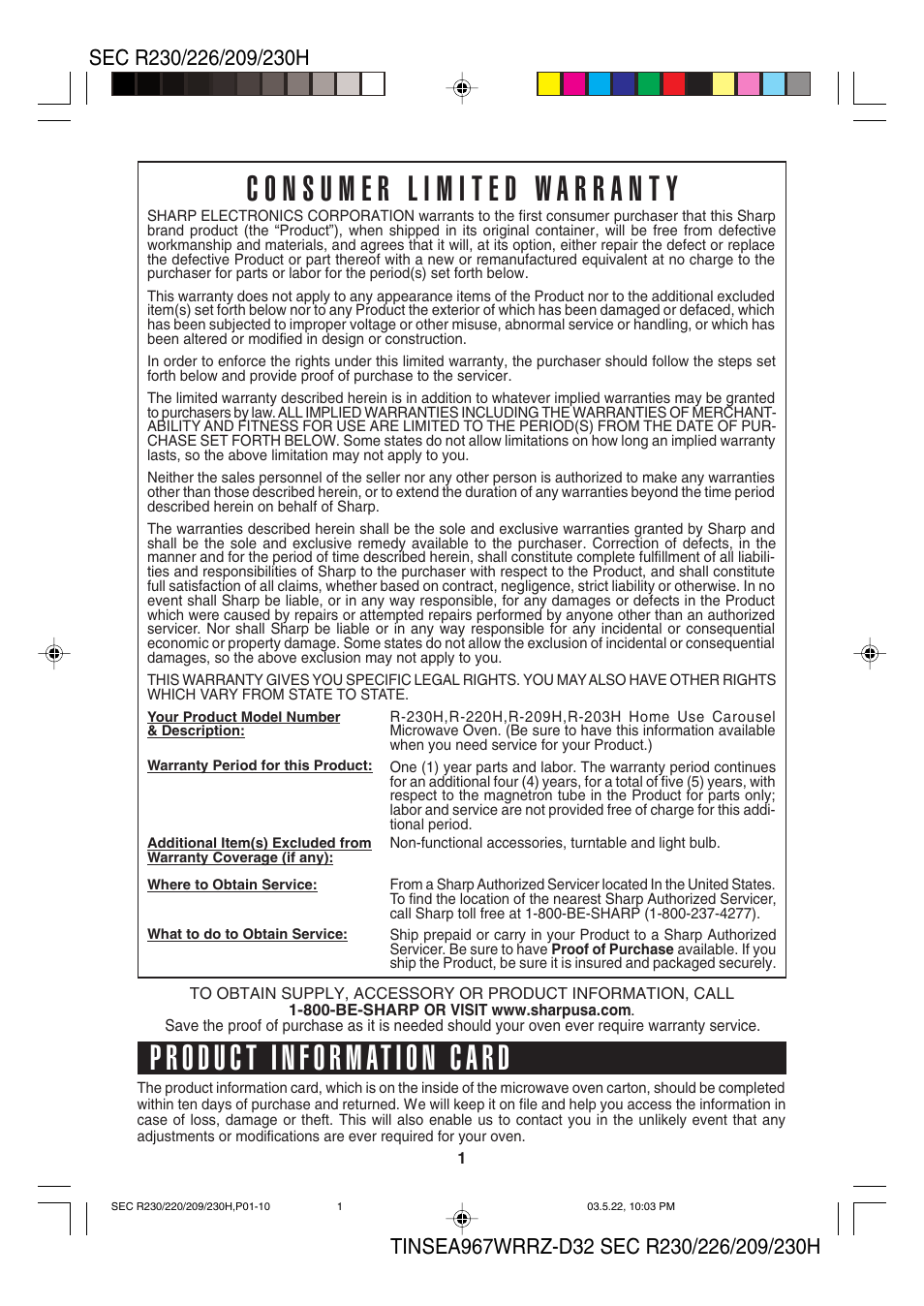 Sharp 209H User Manual | Page 3 / 24