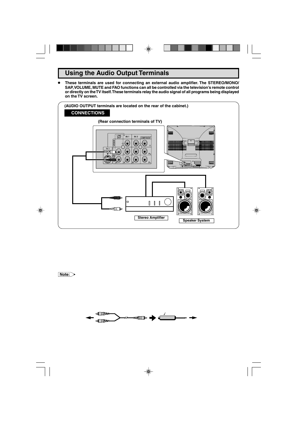 Using the audio output terminals | Sharp 27F543 User Manual | Page 40 / 59