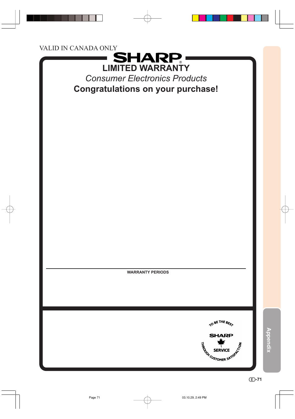 Valid in canada only, Appendix | Sharp DT-300 User Manual | Page 72 / 72