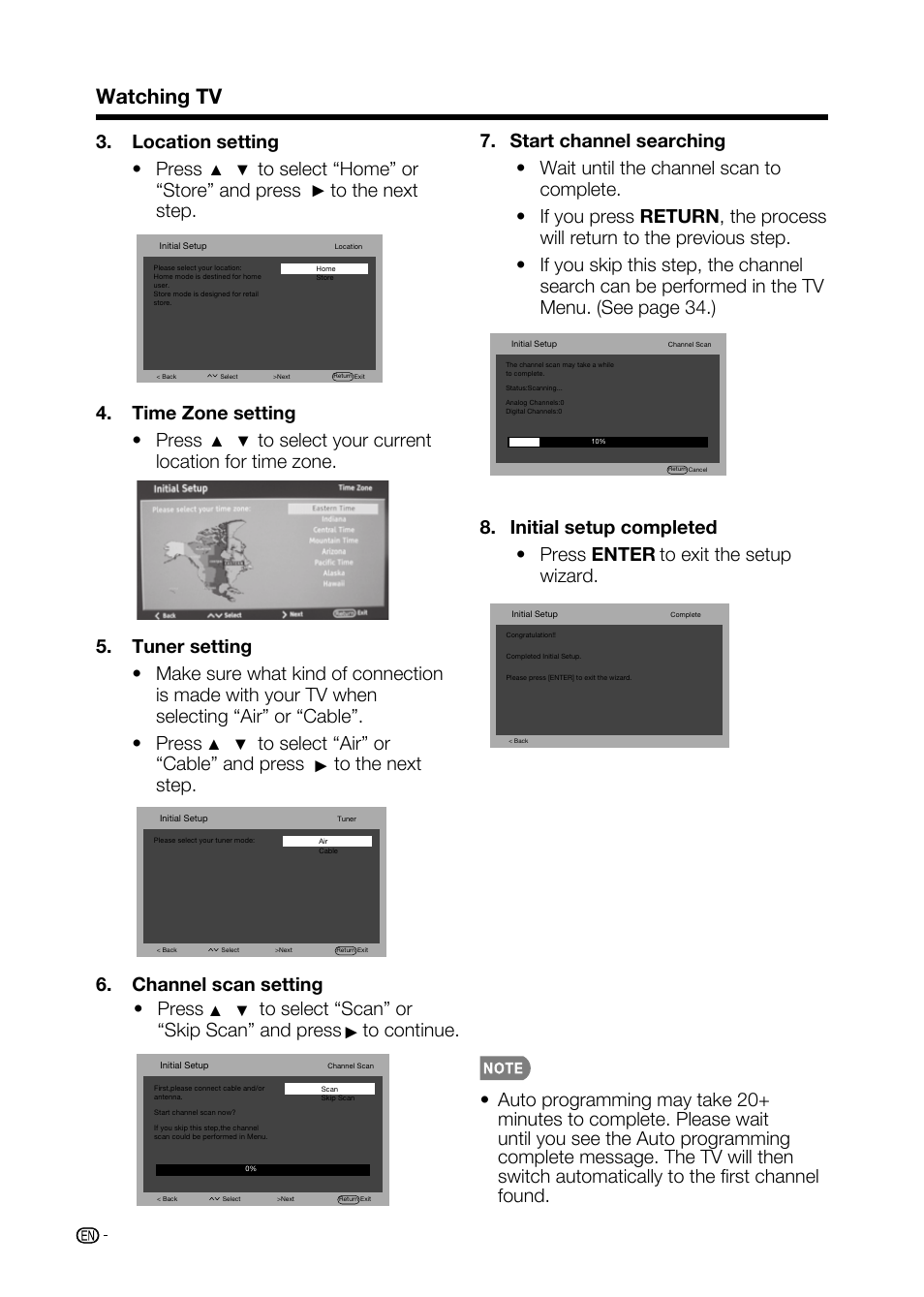 Watching tv, Channel scan setting | Sharp AQUOS LC-32D59U User Manual | Page 26 / 157