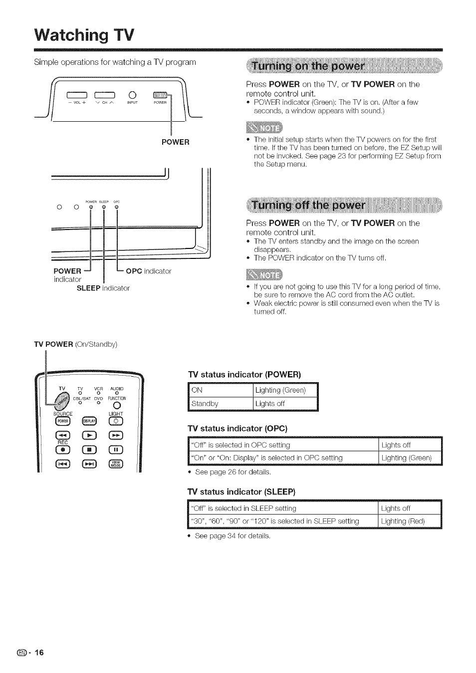 Watching tv, Tumiingtonhthe-power, T,urni^ng (off t;he ipowet | Turning off the power | Sharp Aquos LC 42D43U User Manual | Page 17 / 61