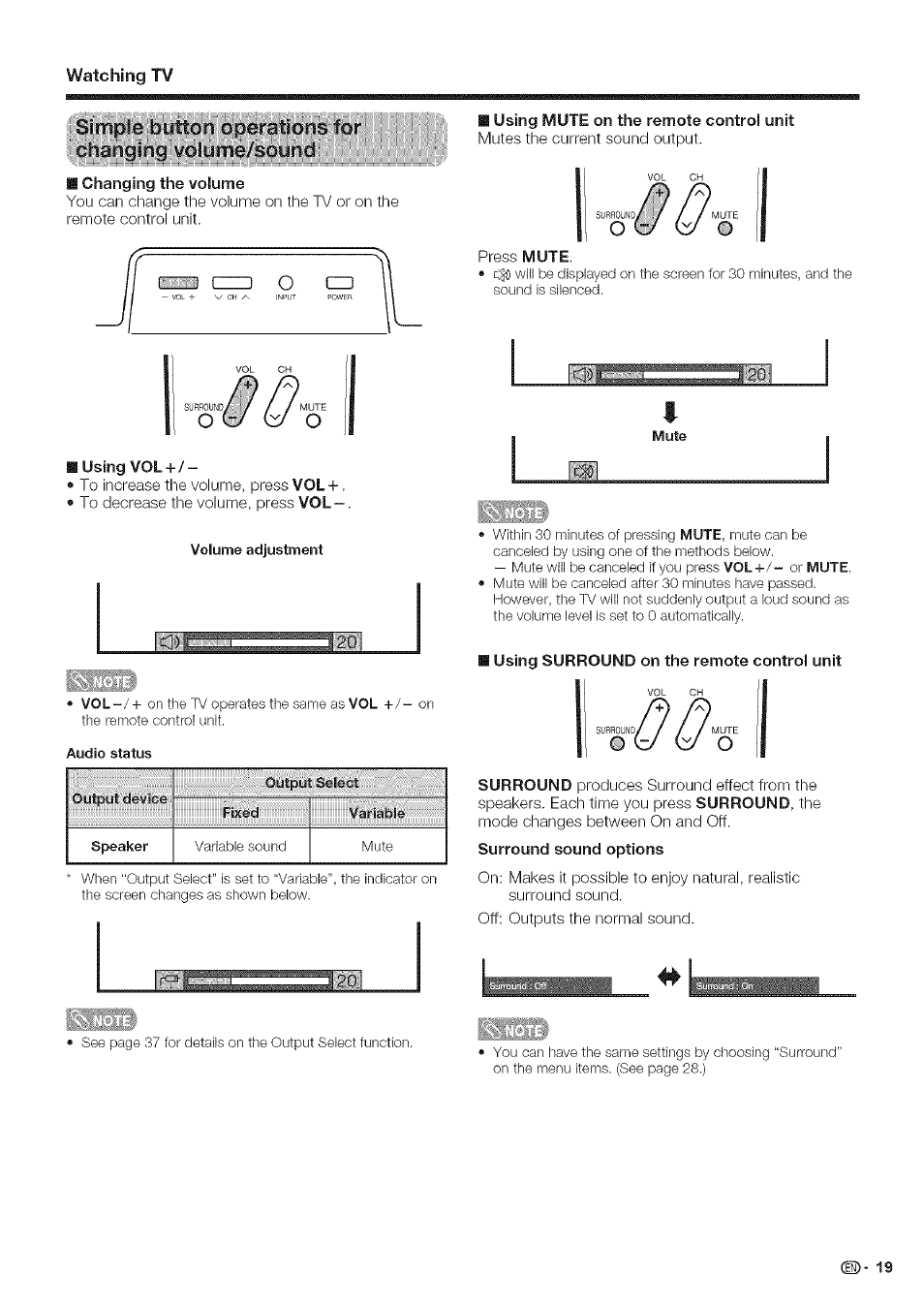 Changing the volume, Using vol, Ziei | Sharp Aquos LC 42D43U User Manual | Page 20 / 61