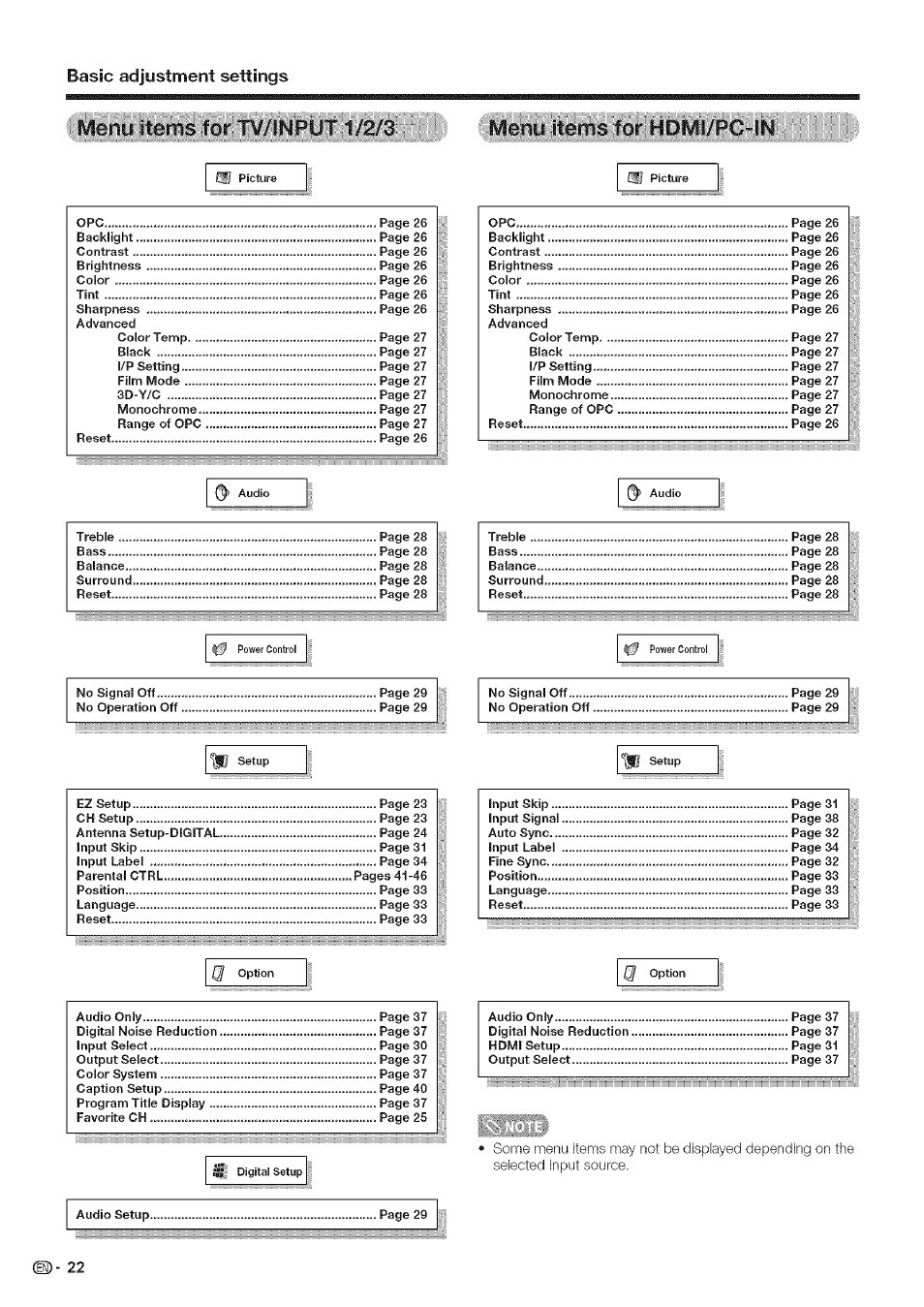 Meny:lterti;s :f dr h, Basic adjustment settings, Meny:lterti;s :f dr | Sharp Aquos LC 42D43U User Manual | Page 23 / 61