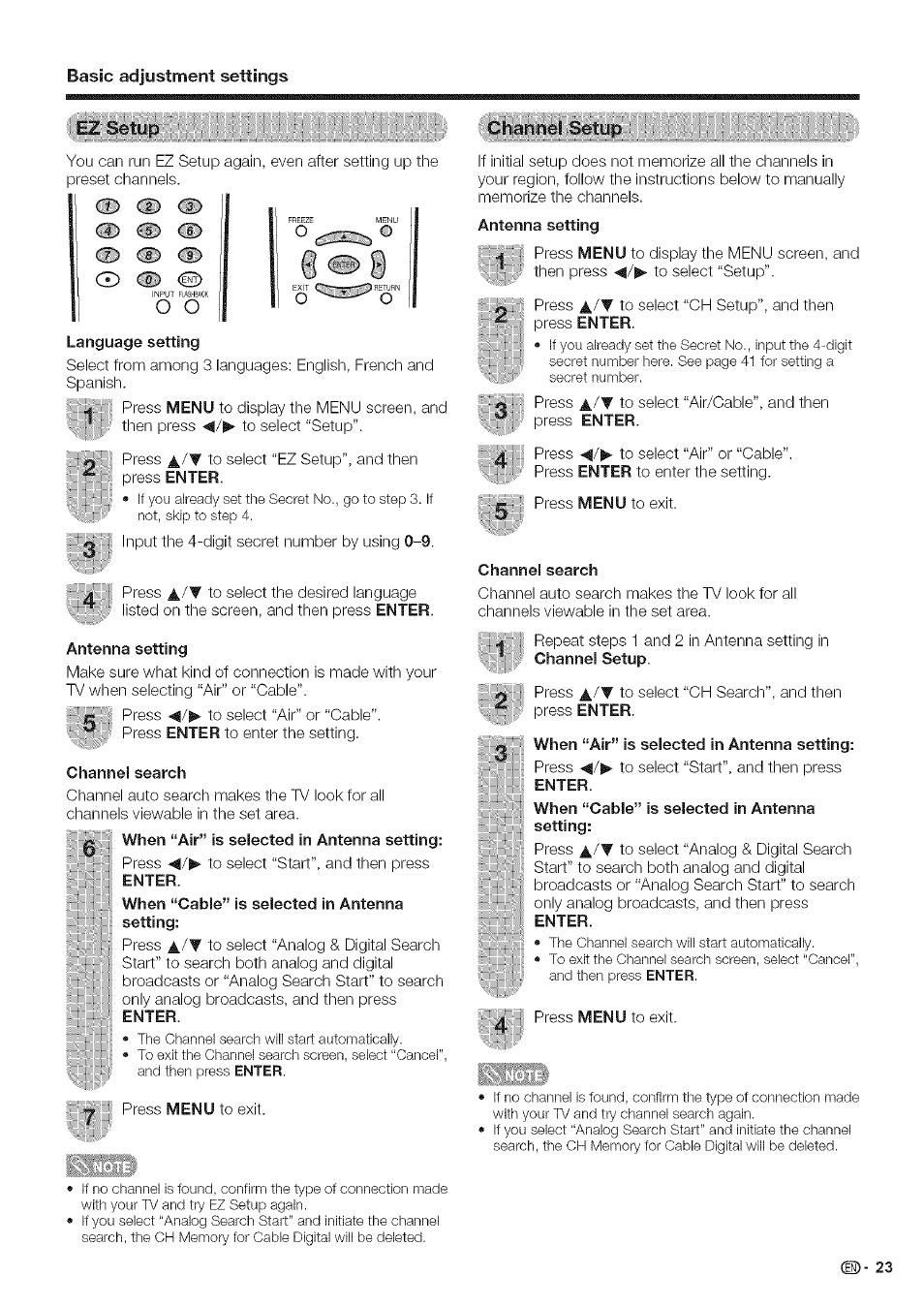 Basic adjustment settings vchannel ■setup | Sharp Aquos LC 42D43U User Manual | Page 24 / 61