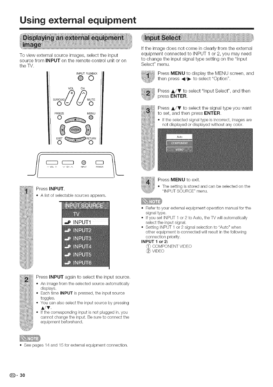 Using external equipment, Pisfiiiayingsafi; extern aqylpment, Flnputispleet | Sharp Aquos LC 42D43U User Manual | Page 31 / 61