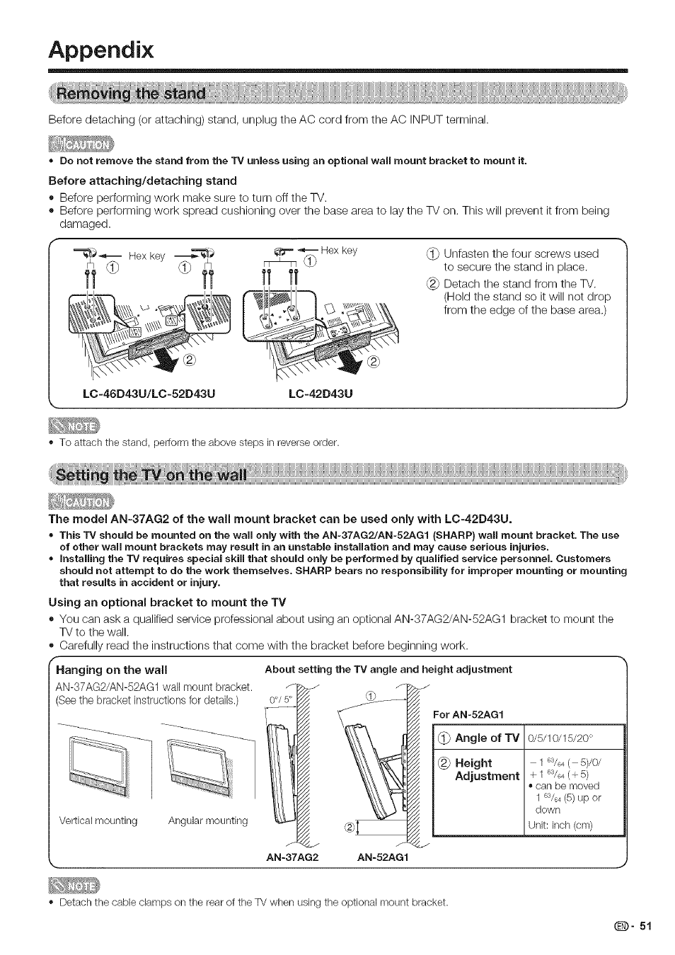 V$ettirigith©.t¥'.on, Appendix | Sharp Aquos LC 42D43U User Manual | Page 52 / 61