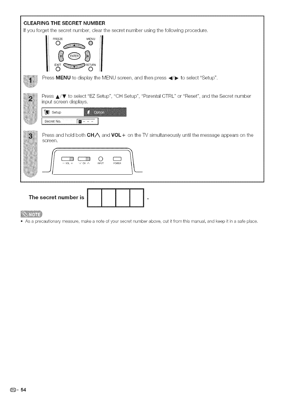 The secret number is | Sharp Aquos LC 42D43U User Manual | Page 55 / 61