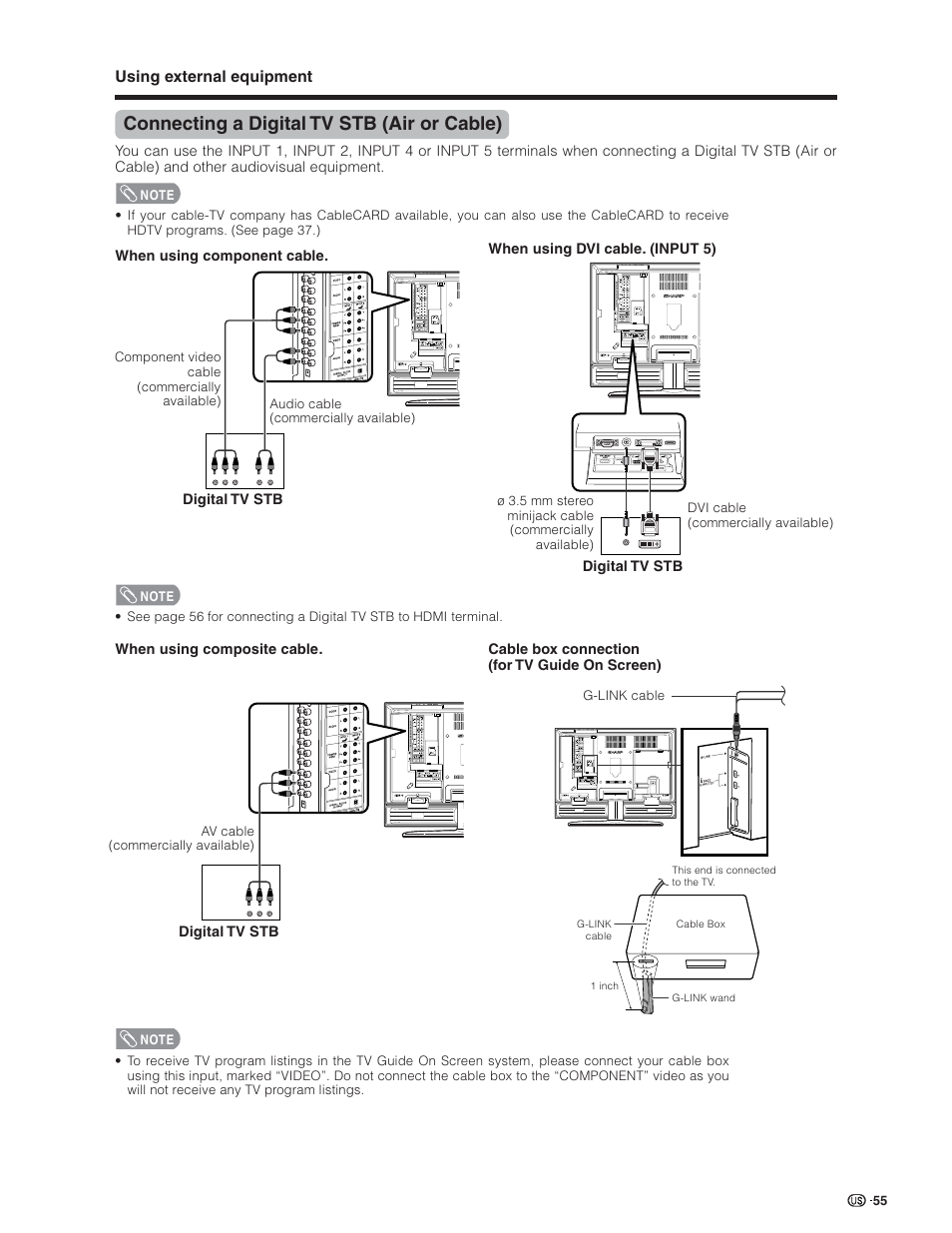 Connecting a digital tv stb (air or cable) | Sharp Aquos LC 32D7U User Manual | Page 56 / 101