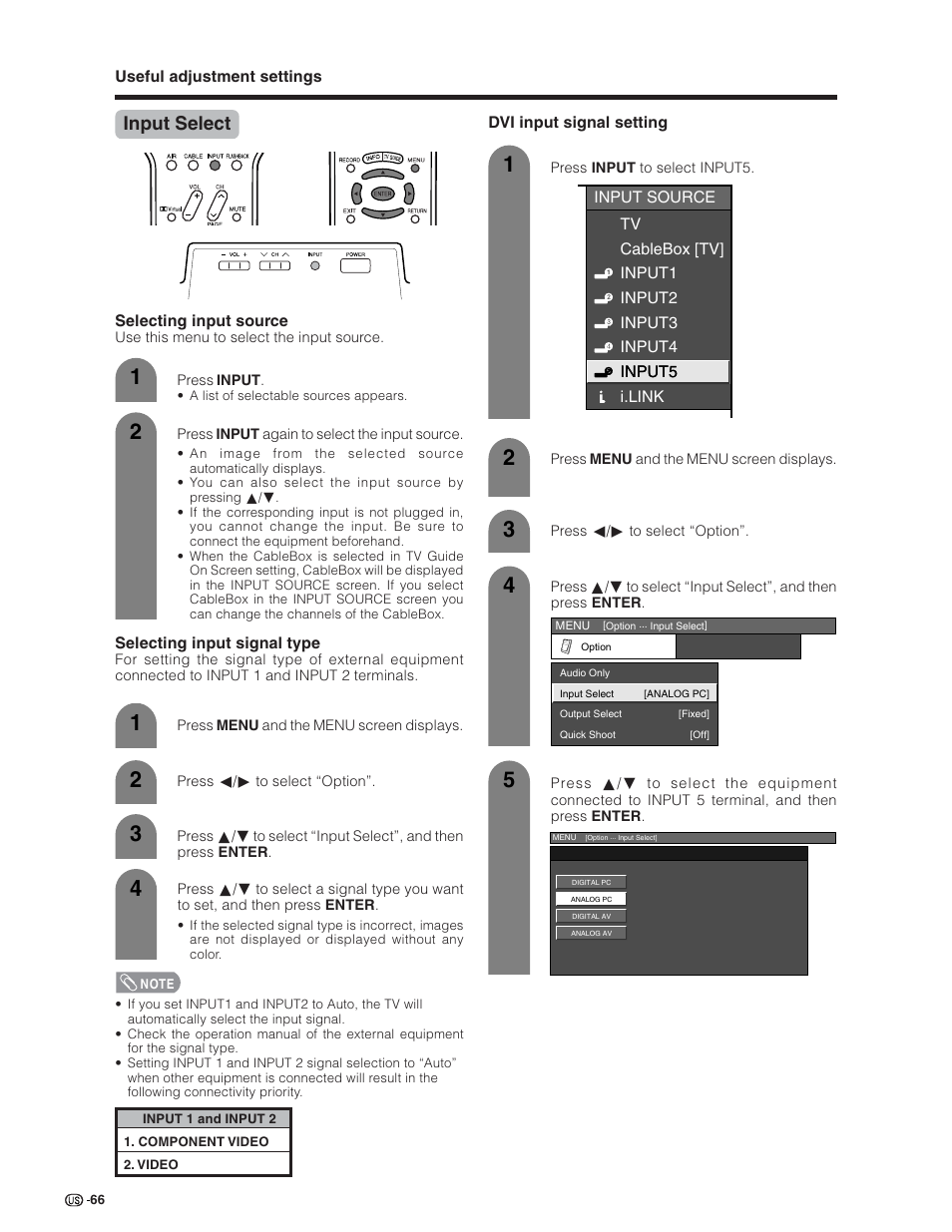 Input select | Sharp Aquos LC 32D7U User Manual | Page 67 / 101