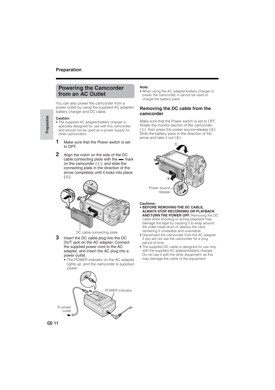 Powering the camcorder from an ac outlet | Sharp VL-NZ10S User Manual | Page 26 / 111