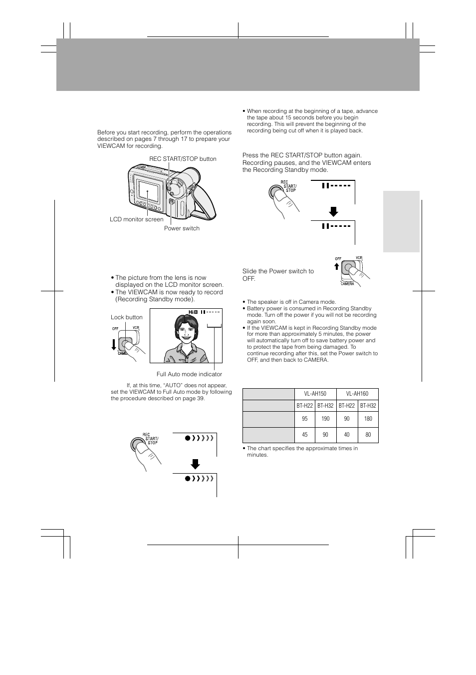 Basic operations, Easy camera recording with full auto mode, Camera recording | Sharp VL-AH160U User Manual | Page 27 / 80