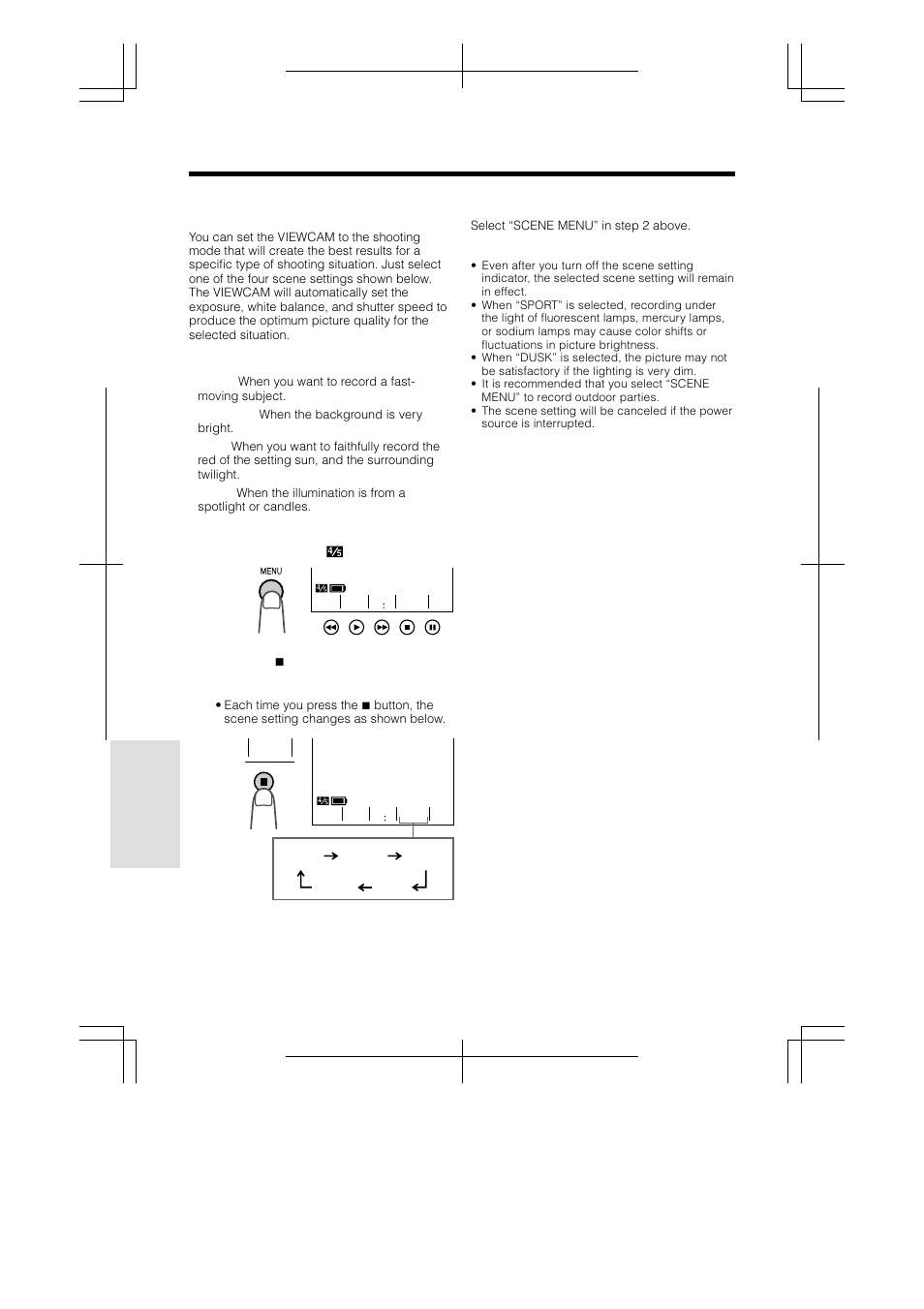 Scene menu (program ae), Advanced features | Sharp VL-A110U User Manual | Page 50 / 72