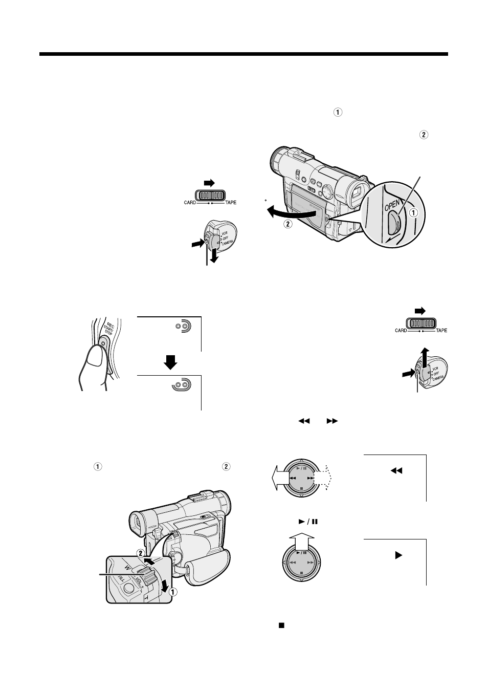 Grabación fácil con la videocámara en una cinta 1, Empleo del zoom, Reproducción de cinta 1 | Sharp VL-WD450U User Manual | Page 114 / 120