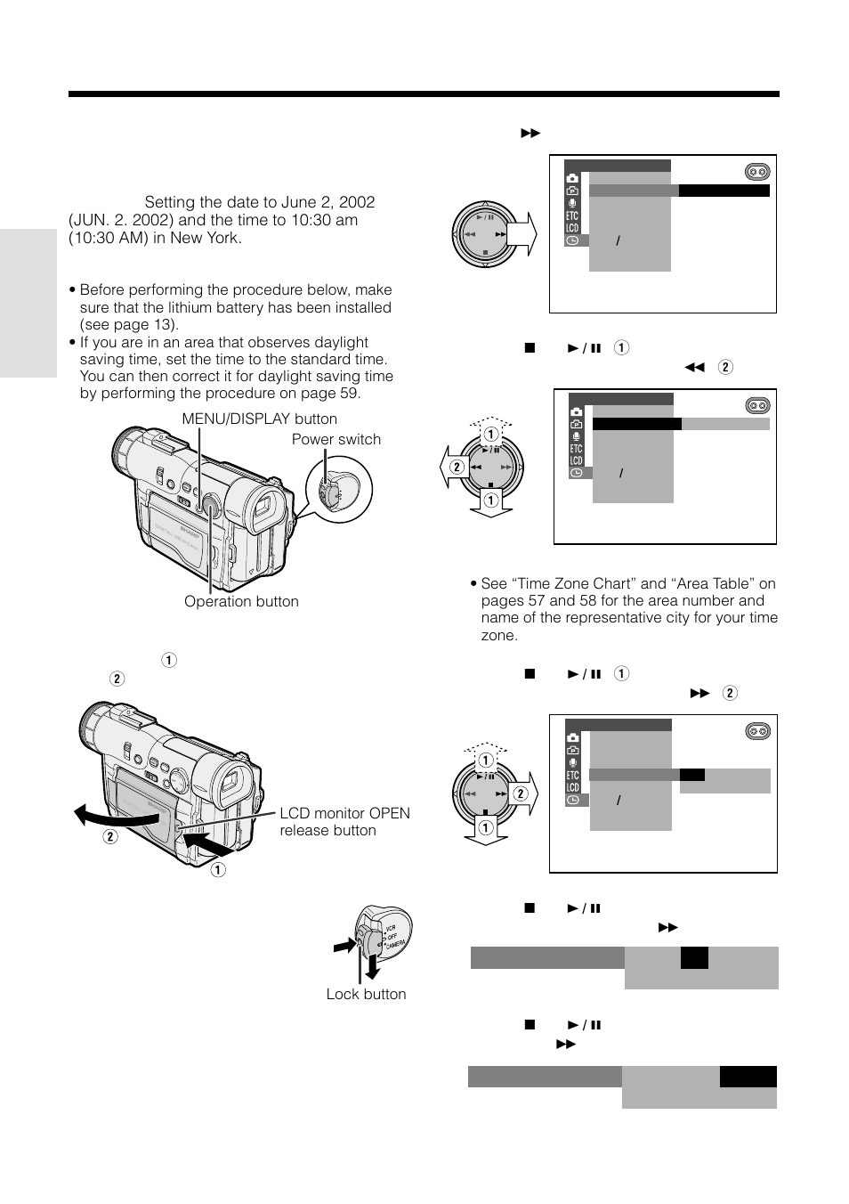 Setting the area, date and time | Sharp VL-WD450U User Manual | Page 30 / 120