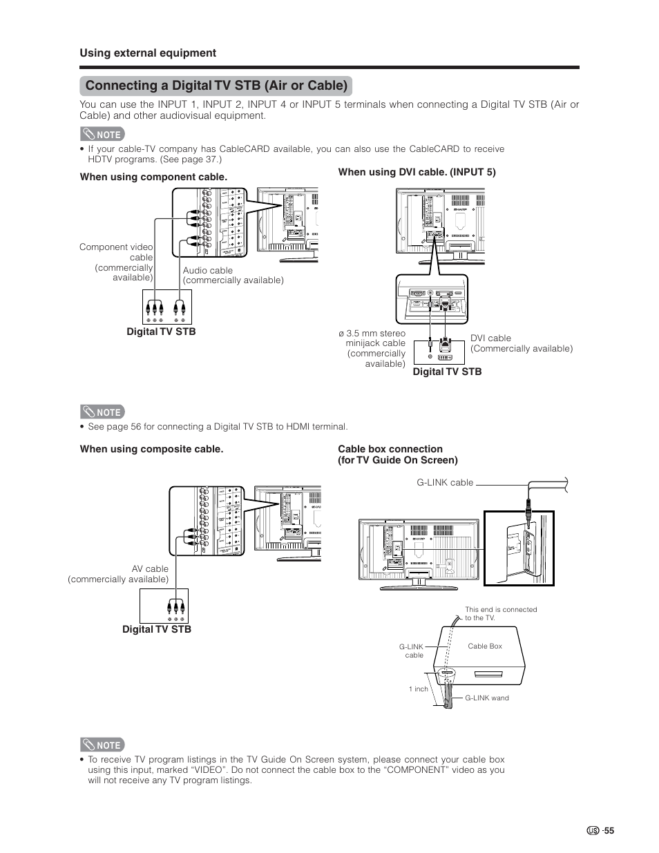 Connecting a digital tv stb (air or cable) | Sharp Aquos LC 26D5U User Manual | Page 56 / 102