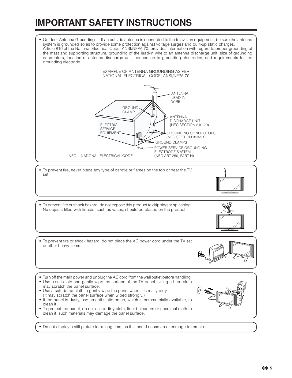 Important safety instructions | Sharp Aquos LC 26D5U User Manual | Page 6 / 102