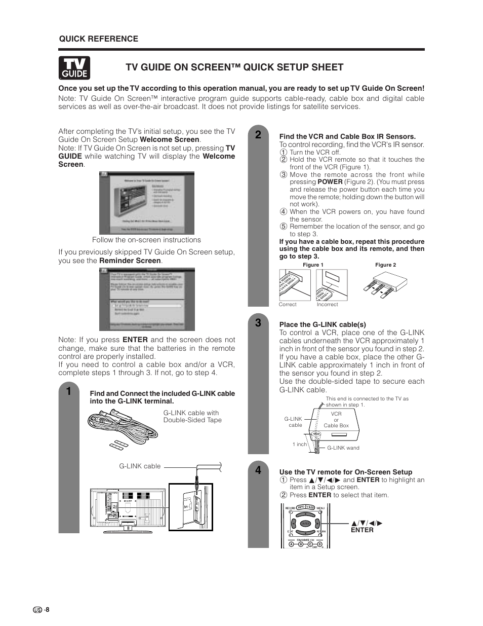Tv guide on screen™ quick setup sheet | Sharp Aquos LC 26D5U User Manual | Page 9 / 102
