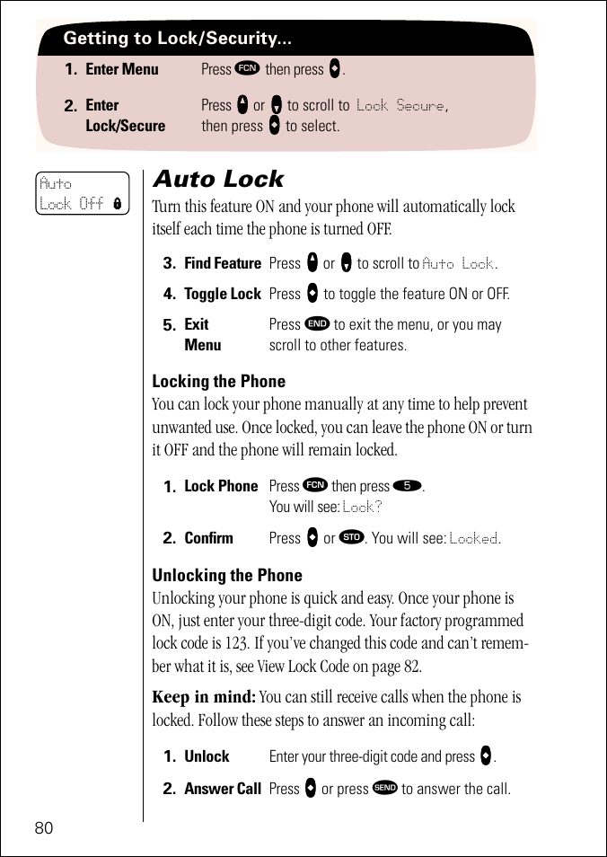 Auto lock, Pg. 80 | Motorola ST 7760 User Manual | Page 80 / 117