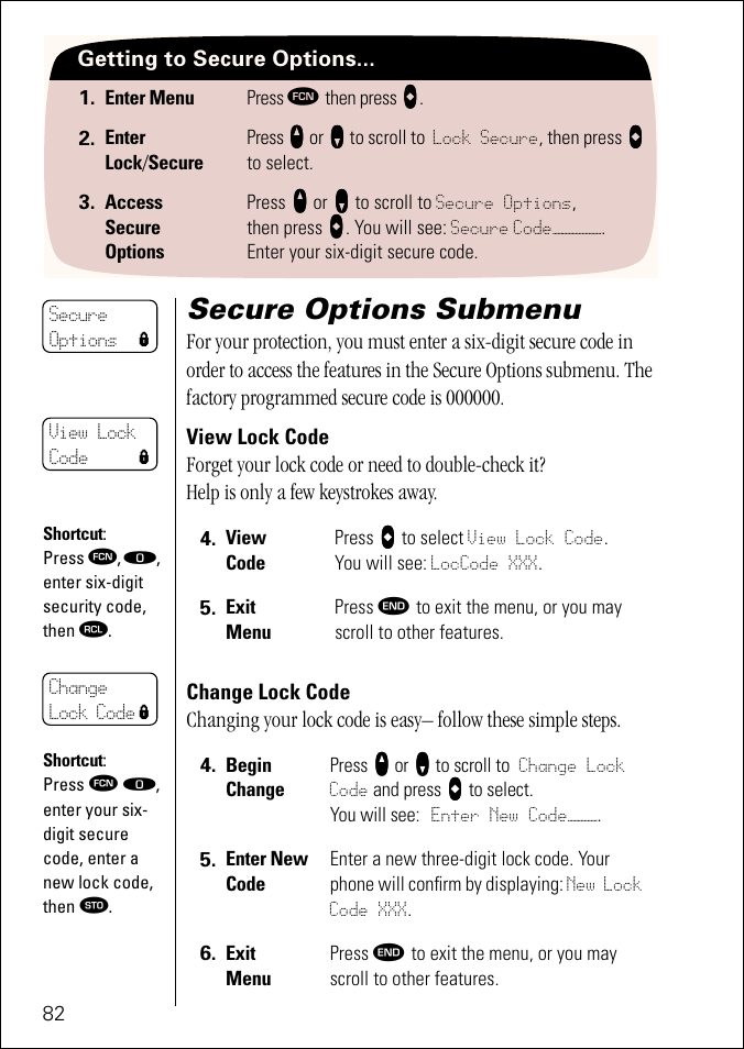 Secure options submenu, Pg. 82 | Motorola ST 7760 User Manual | Page 82 / 117