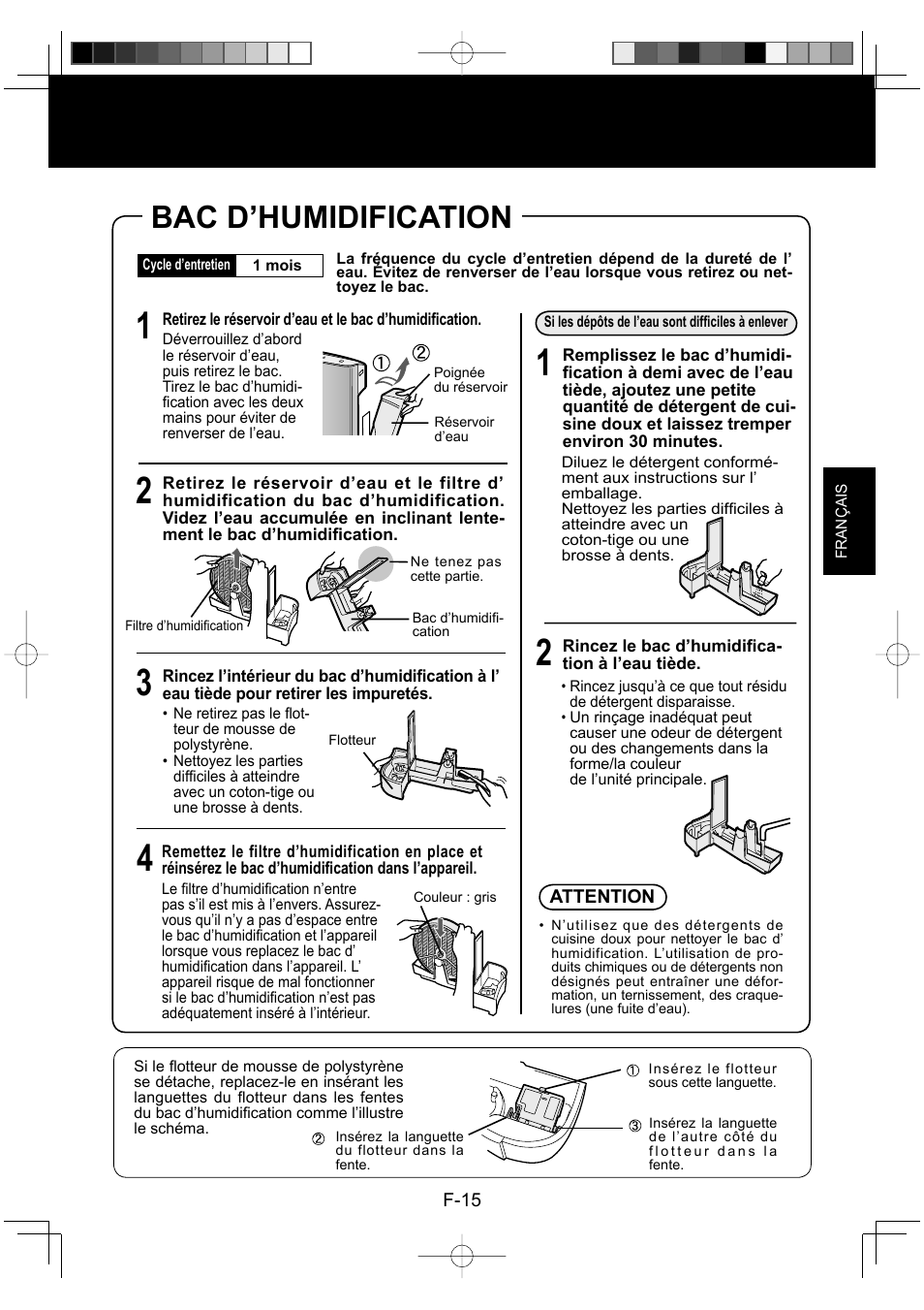 Bac d’humidification | Sharp ENGLISHFRANAISESPAOL KC-860U User Manual | Page 41 / 68