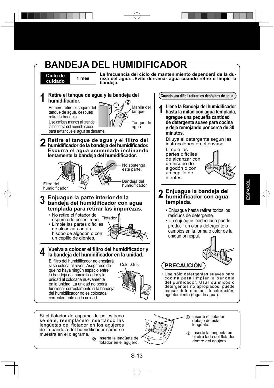 Bandeja del humidificador | Sharp ENGLISHFRANAISESPAOL KC-860U User Manual | Page 61 / 68