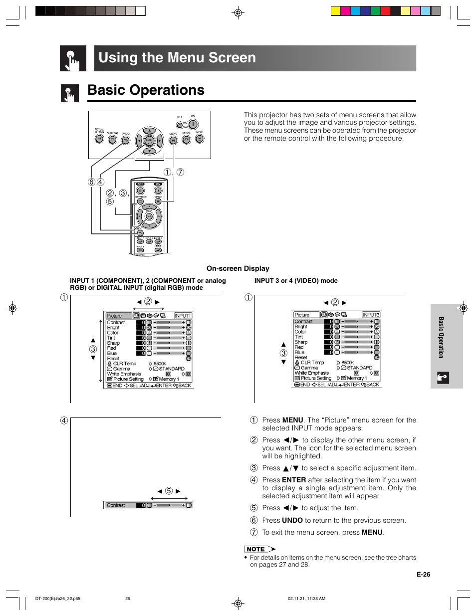 Basic operations using the menu screen | Sharp DT-200 User Manual | Page 27 / 58