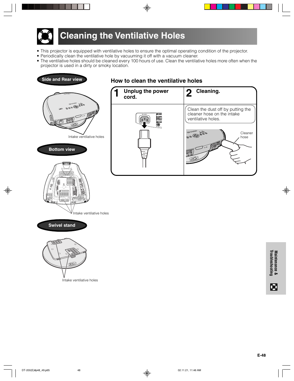 Cleaning the ventilative holes | Sharp DT-200 User Manual | Page 49 / 58