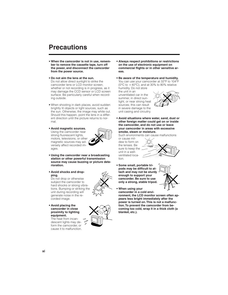 Precautions | Sharp VL-NZ150U User Manual | Page 12 / 112