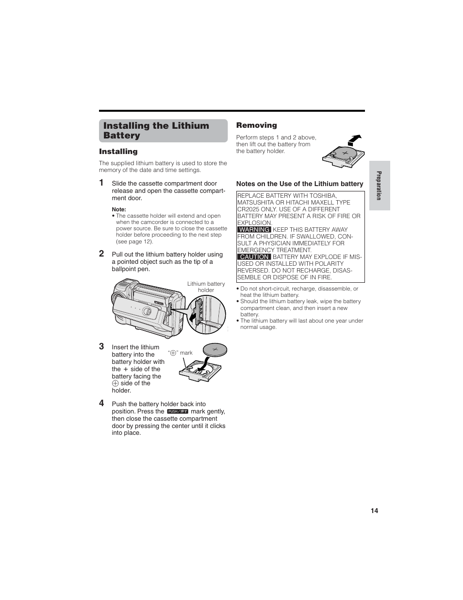 Installing the lithium battery | Sharp VL-NZ150U User Manual | Page 29 / 112
