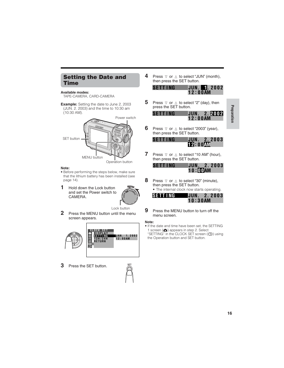 Setting the date and time | Sharp VL-NZ150U User Manual | Page 31 / 112