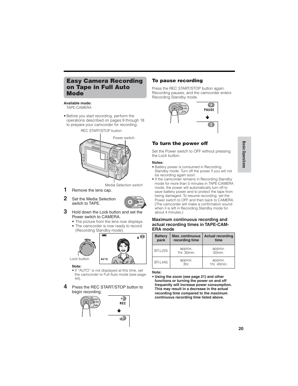 Easy camera recording on tape in full auto mode | Sharp VL-NZ150U User Manual | Page 35 / 112