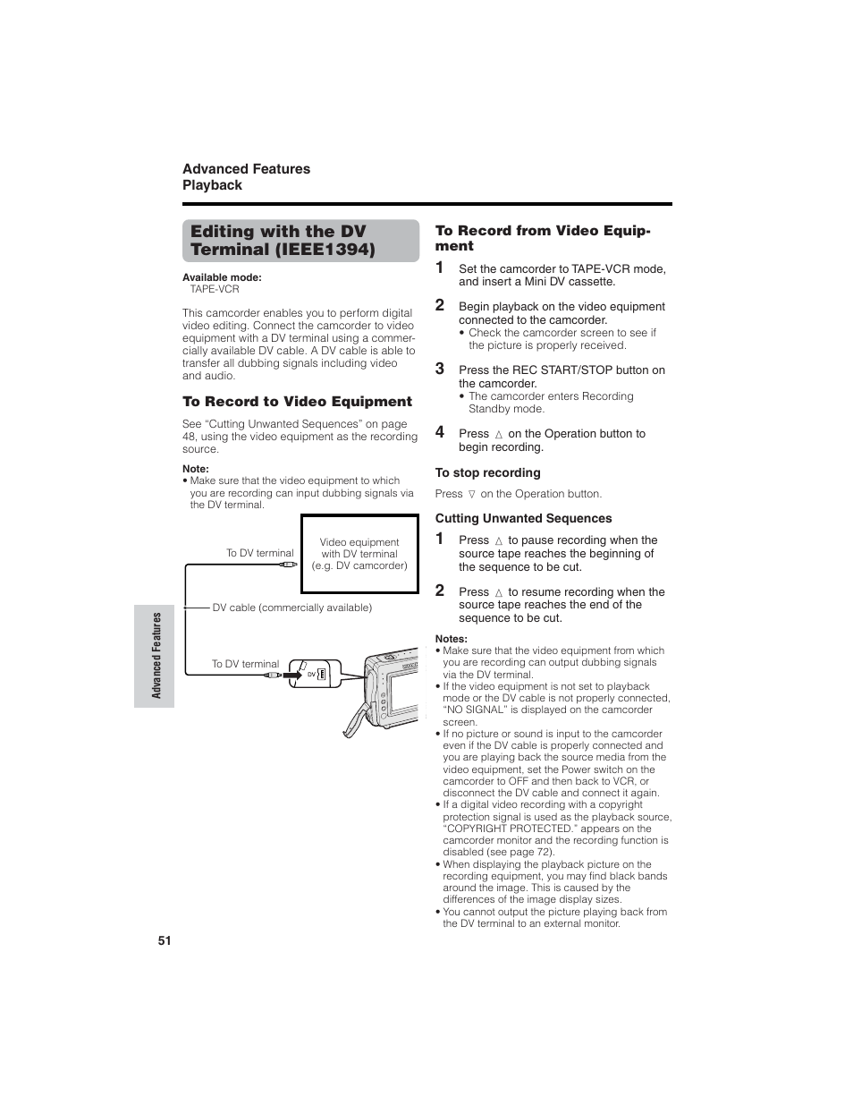 Editing with the dv terminal (ieee1394) | Sharp VL-NZ150U User Manual | Page 66 / 112