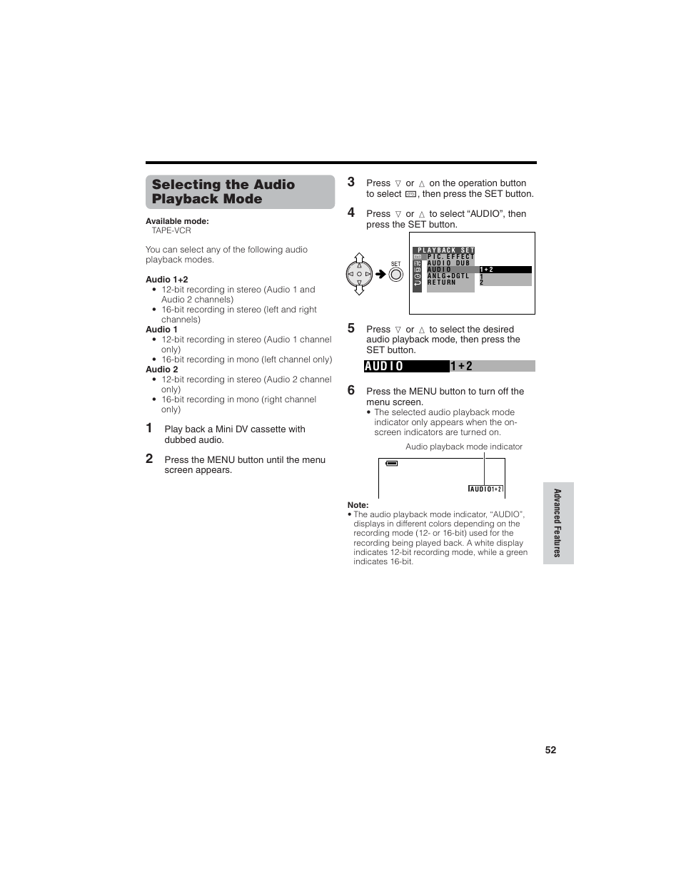 Selecting the audio playback mode, Aud i o 1 2 | Sharp VL-NZ150U User Manual | Page 67 / 112