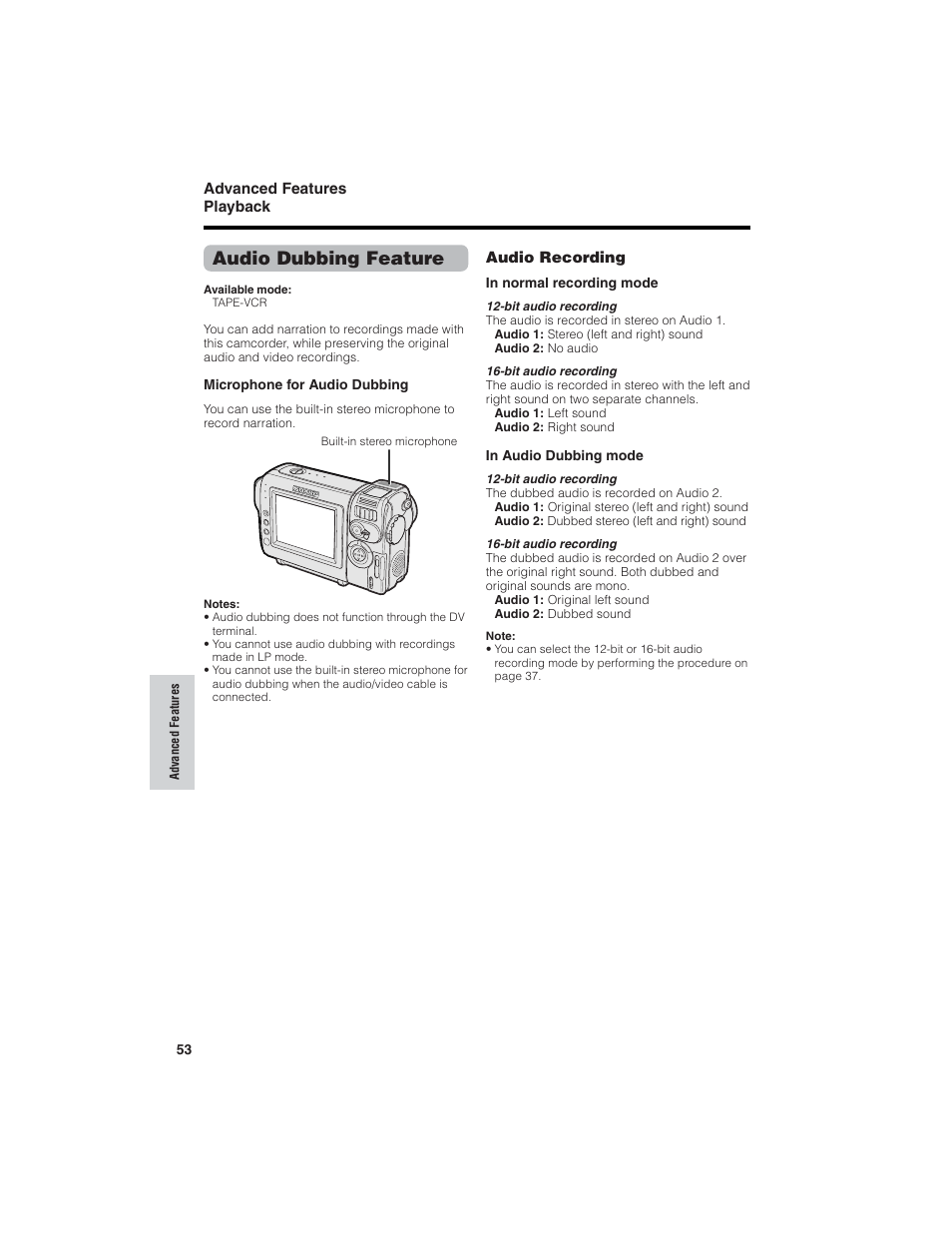 Audio dubbing feature | Sharp VL-NZ150U User Manual | Page 68 / 112
