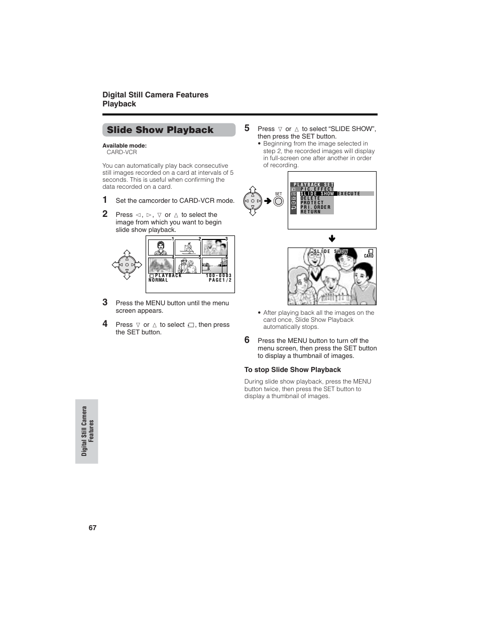 Slide show playback, Digital still camera features playback | Sharp VL-NZ150U User Manual | Page 82 / 112