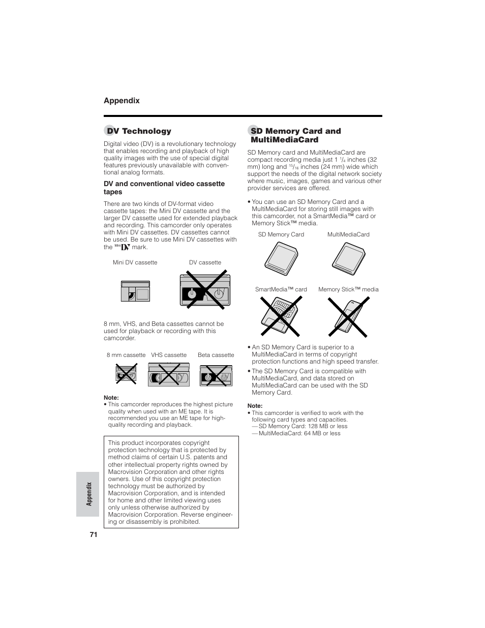 Appendix dv technology | Sharp VL-NZ150U User Manual | Page 86 / 112