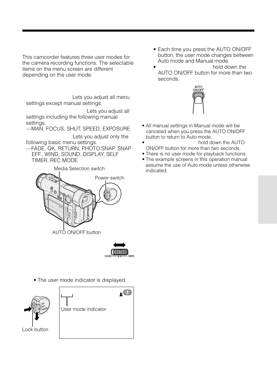 Selecting the user mode | Sharp VL-WD255U User Manual | Page 43 / 124