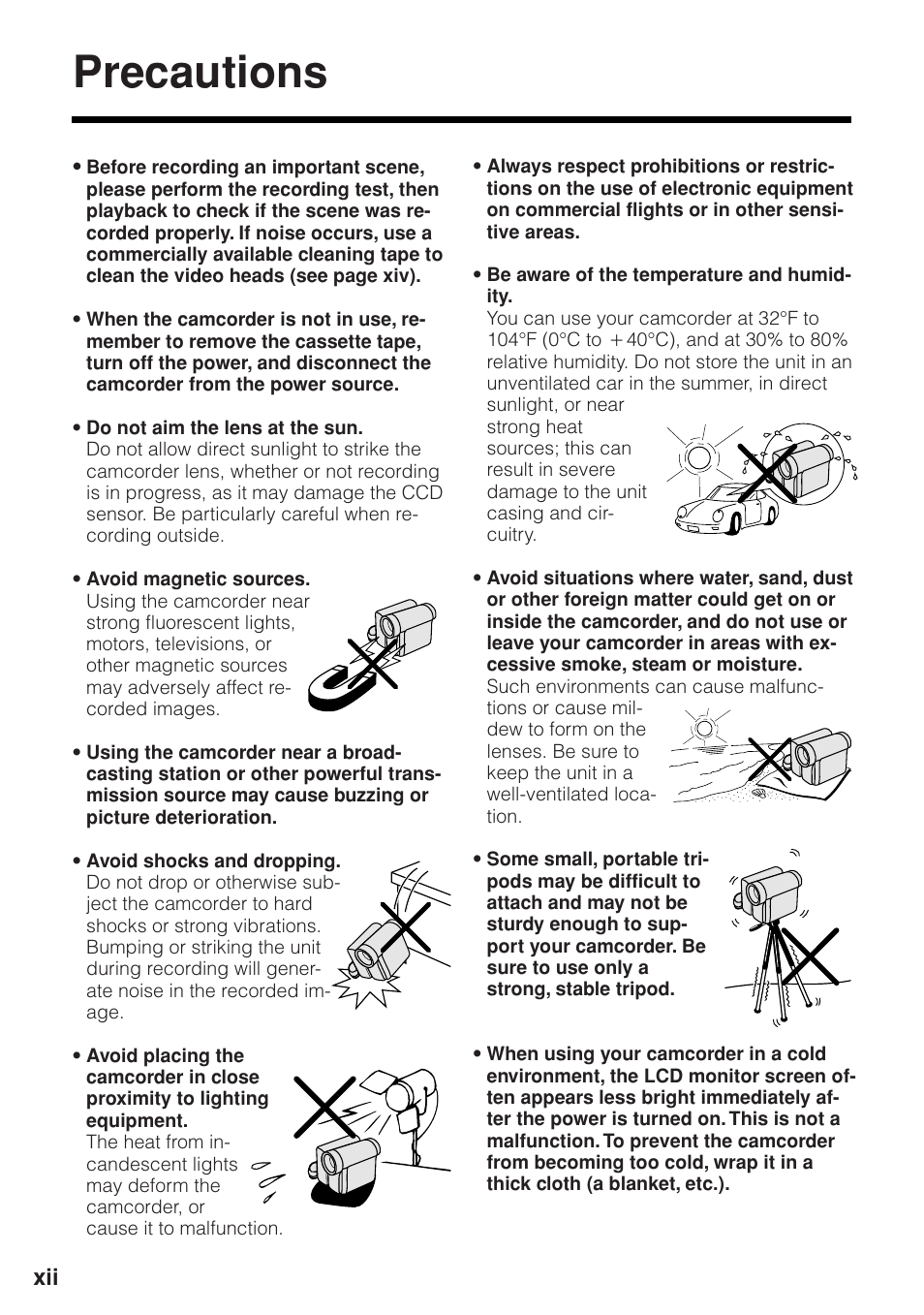 Precautions | Sharp VL-Z1U User Manual | Page 12 / 103
