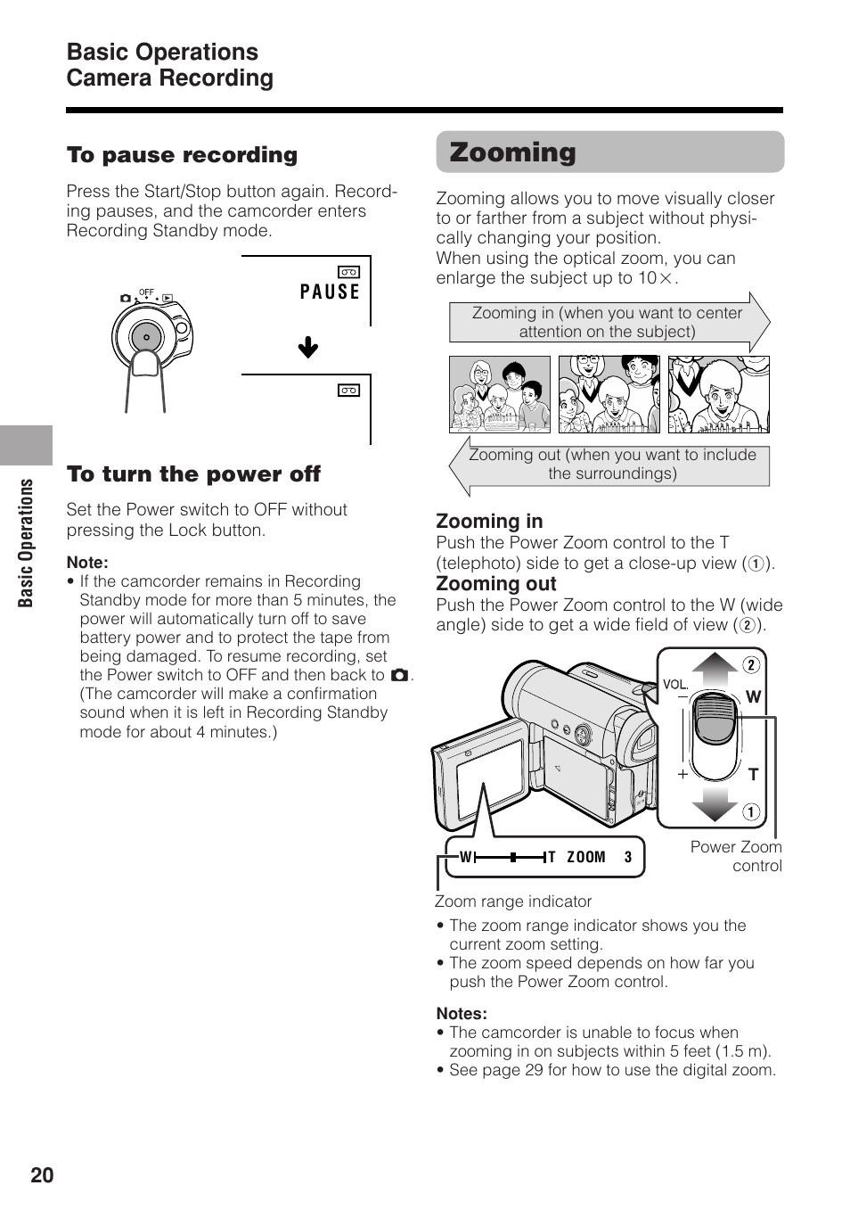 Zooming, Basic operations camera recording | Sharp VL-Z1U User Manual | Page 34 / 103