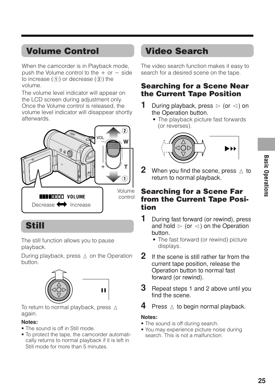 Video search, Still, Volume control | Sharp VL-Z1U User Manual | Page 39 / 103