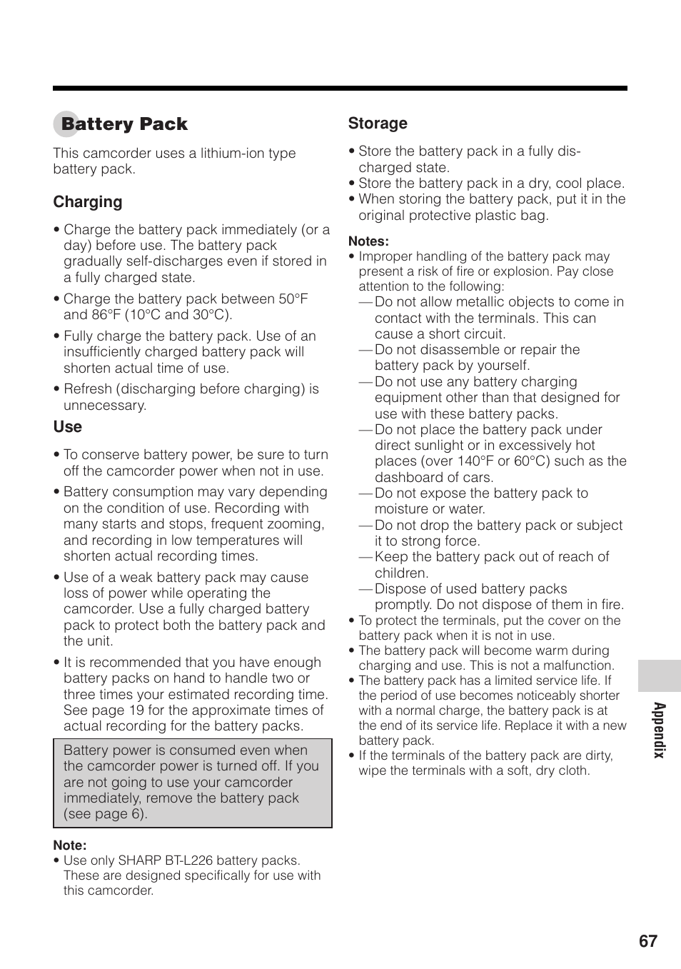 Battery pack | Sharp VL-Z1U User Manual | Page 81 / 103